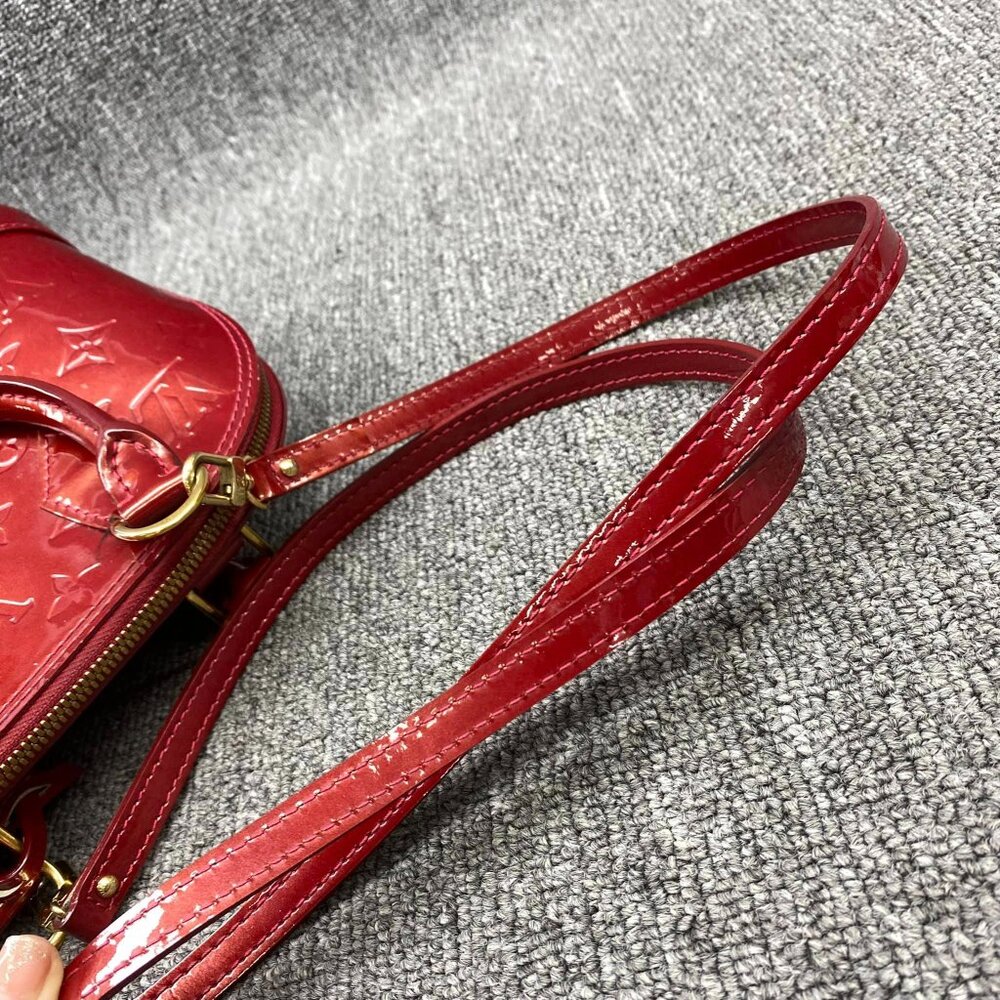 100% Authentic Louis Vuitton Alma BB Red Monogram Patent Leather Satchel - Picture 14 of 16